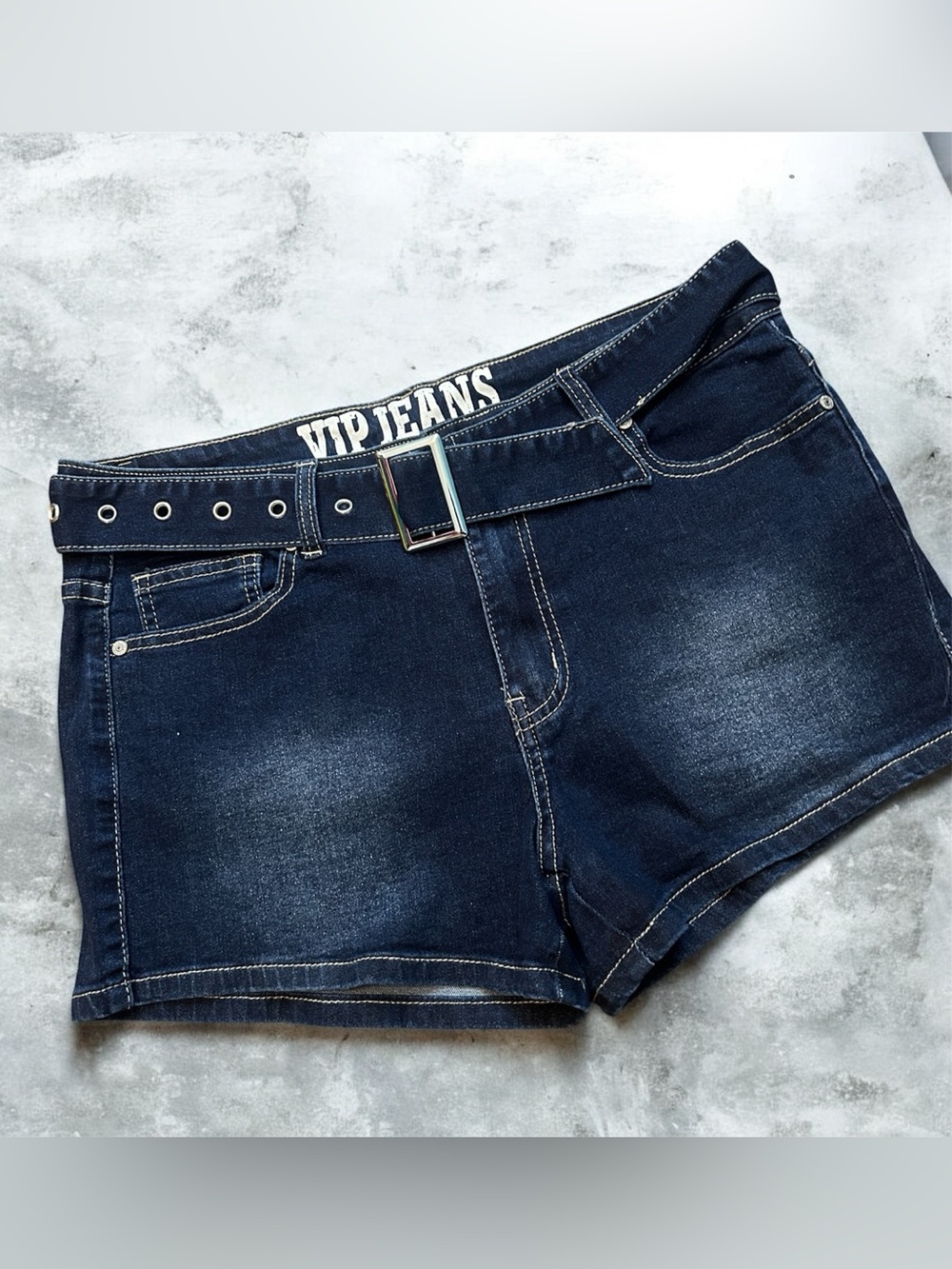 VIP Dark Blue Denim Jean Shorts with Matching Statement Belt NWOT